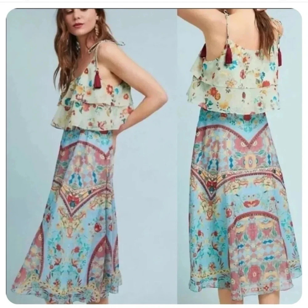 Anthropologie SOLD OUT Hemant & Nandita Eros Kerchief  Printed Flowy Dress Small